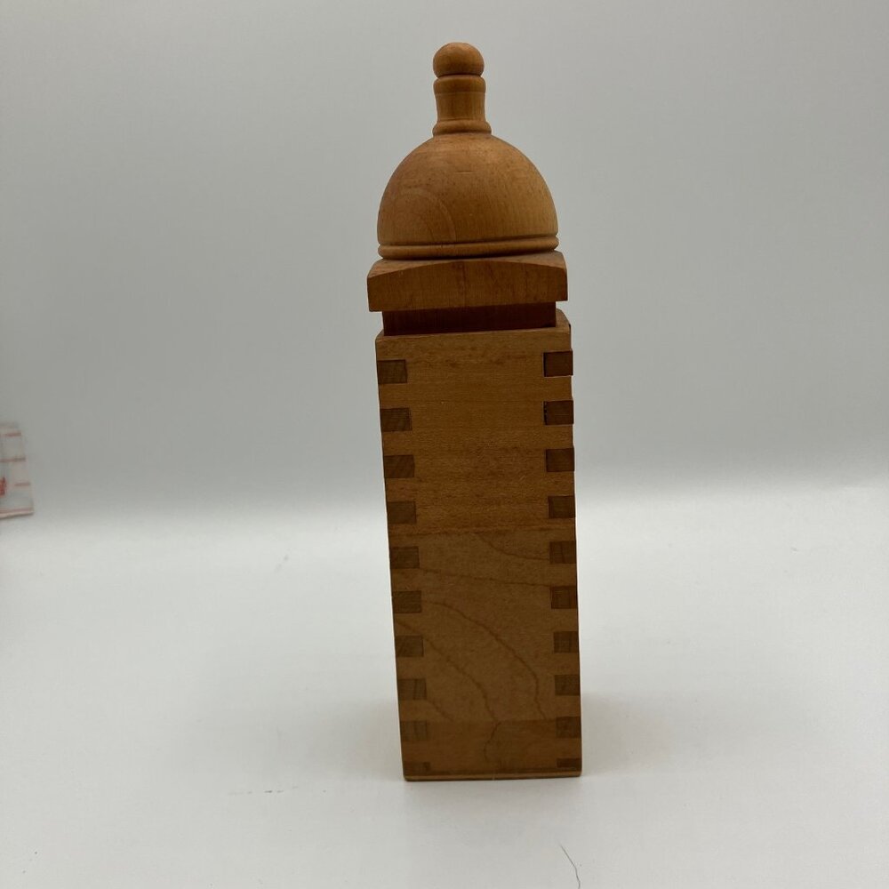 Wooden Container/Box Sculpture‎ Decor Handcrafted Finger Joints Dome Lid 8" H